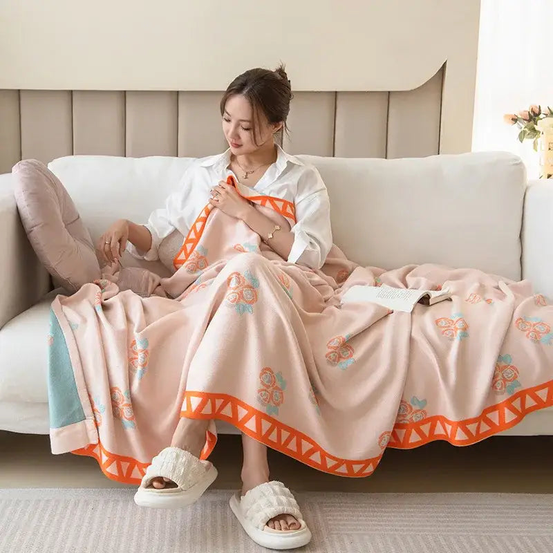 Botanical white & gray bamboo four layer summer quilt bedroom blanket