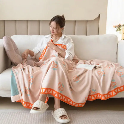 Botanical white & gray bamboo four layer summer quilt bedroom blanket