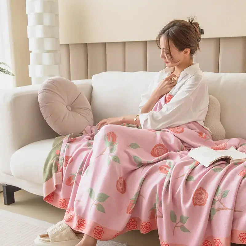Botanical white & gray bamboo four layer summer quilt bedroom blanket