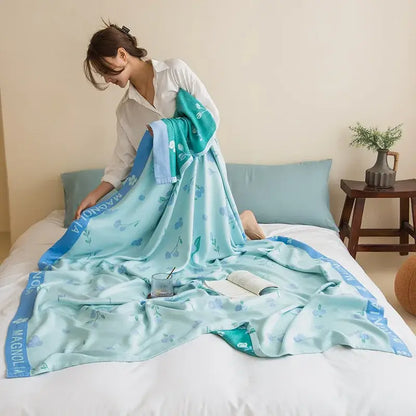 Botanical white & gray bamboo four layer summer quilt bedroom blanket