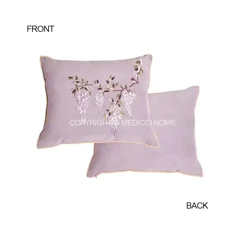 Botanical wisteria embroidered black velvet cushion cover bedroom
