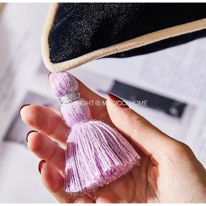 Botanical wisteria embroidered black velvet cushion cover bedroom