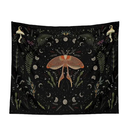 Botanical witchy tapestry black and cream mushroom bedroom wall decor