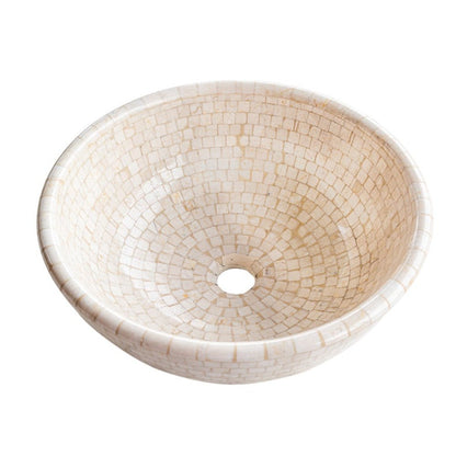 Botticino Marble Natural Stone Round Vessel Sink - 16 Inches Diameter x 6 Inches