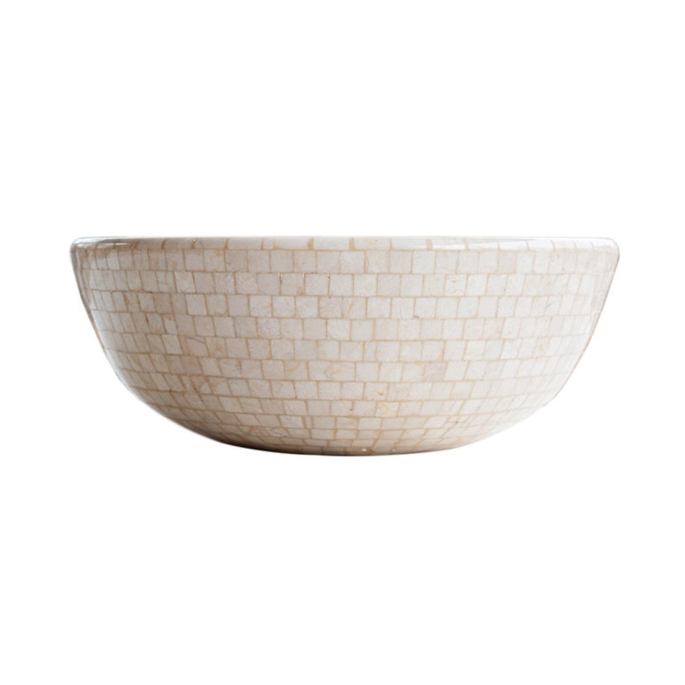 Botticino Marble Natural Stone Round Vessel Sink - 16 Inches Diameter x 6 Inches