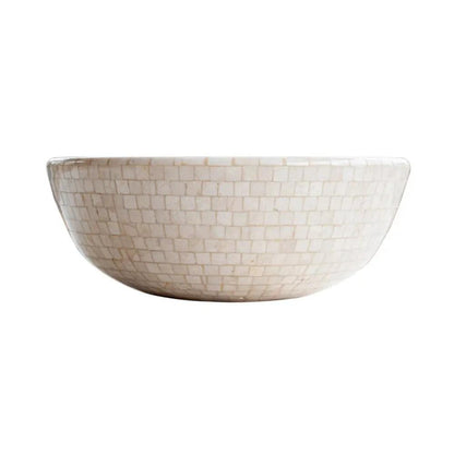 Natural Stone Marble Round Vessel Bathroom Sink In Beige 16