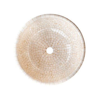 Botticino Marble Natural Stone Round Vessel Sink - 16 Inches Diameter x 6 Inches