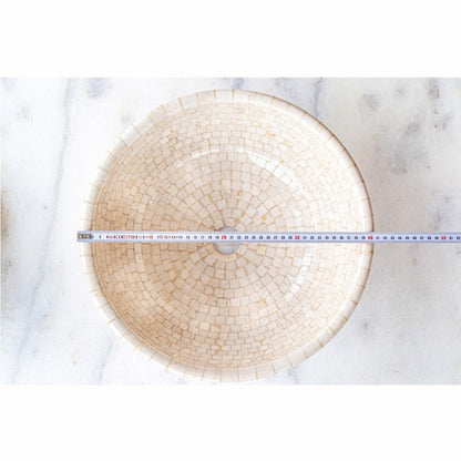 Botticino Marble Natural Stone Round Vessel Sink - 16 Inches Diameter x 6 Inches