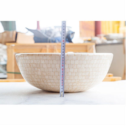 Botticino Marble Natural Stone Round Vessel Sink - 16 Inches Diameter x 6 Inches