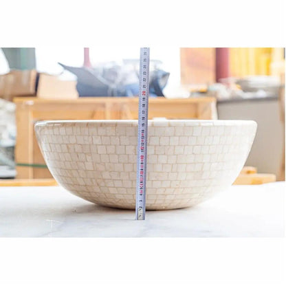 Natural Stone Marble Round Vessel Bathroom Sink In Beige 16