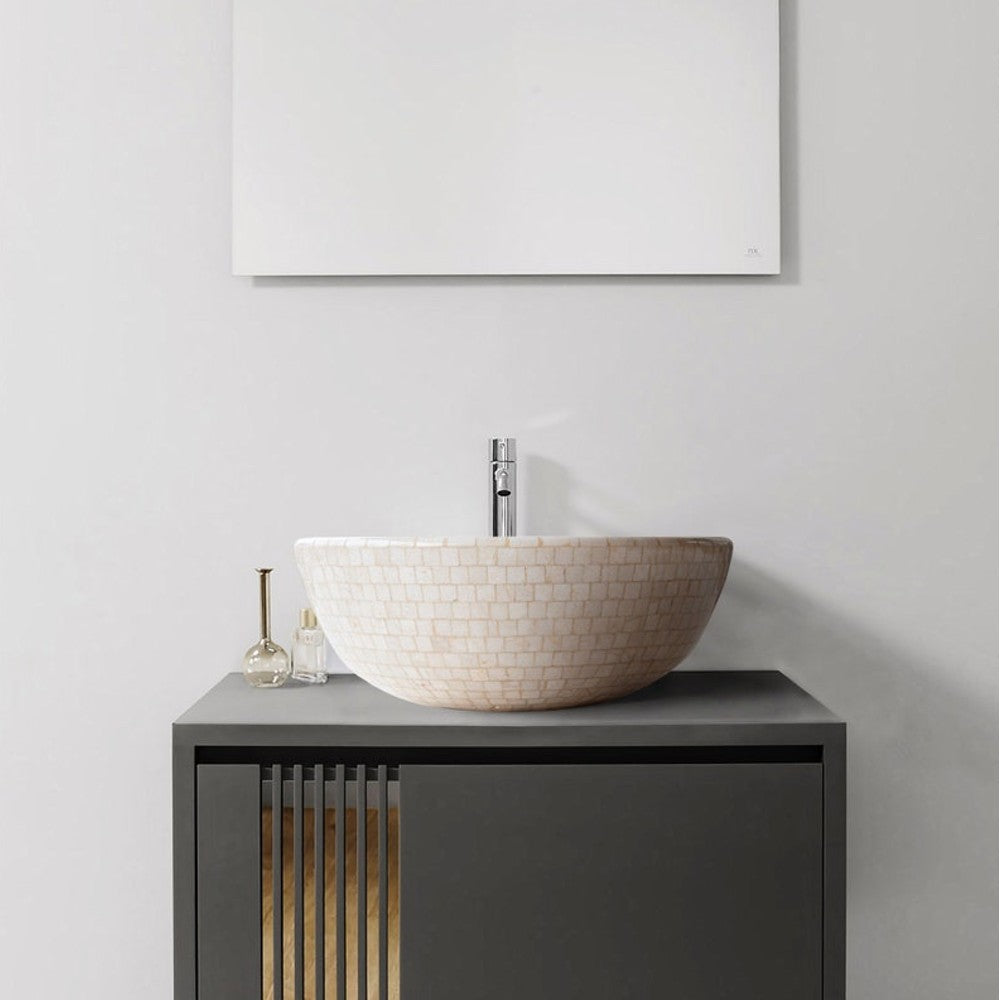Botticino Marble Natural Stone Round Vessel Sink - 16 Inches Diameter x 6 Inches