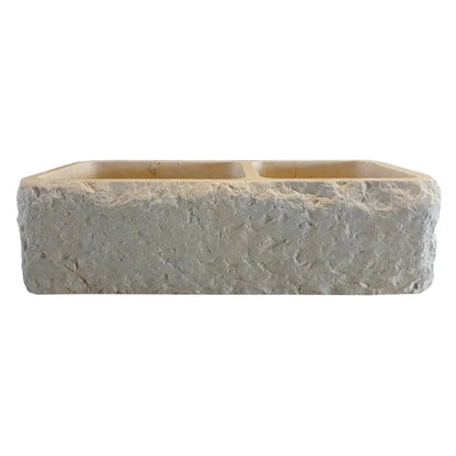 Custom Travertine Double Basin Apron Farmhouse Sink Beige 32 Inches