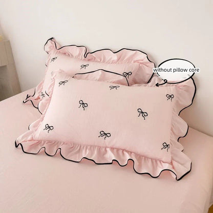 DecorBites™ Bow Embroidery Bedding Set with Ruffles