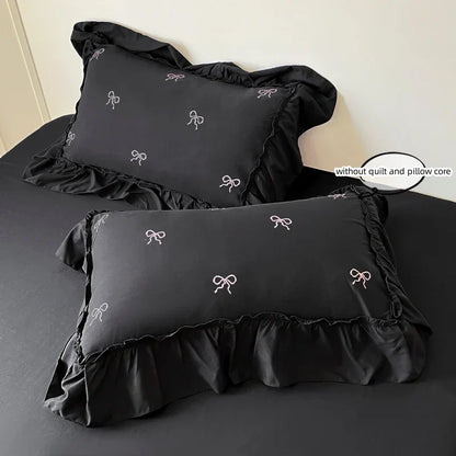 DecorBites™ Bow Embroidery Bedding Set with Ruffles