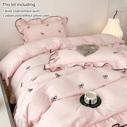 DecorBites™ Bow Embroidery Bedding Set with Ruffles