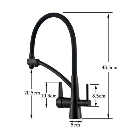 Brass and black dual spout kitchen faucet with dual handles