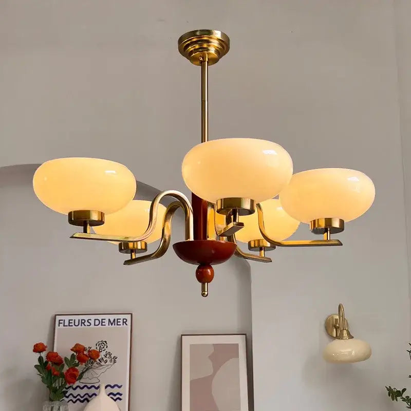 Brass and cream glass pendant chandelier for dining room
