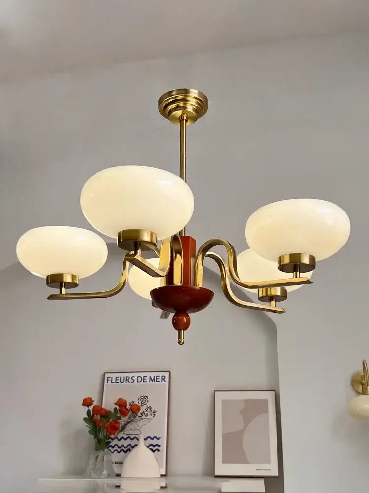 Brass and cream glass pendant chandelier for dining room