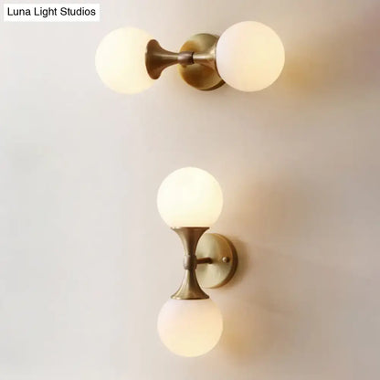 Brass and ivory glass ball wall lamp for bedroom 2 head sconce