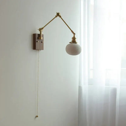 Brass and ribbed glass ceramic led wall light – bedroom sconce