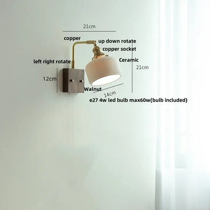 Brass and walnut ceramic led wall light bedroom sconce