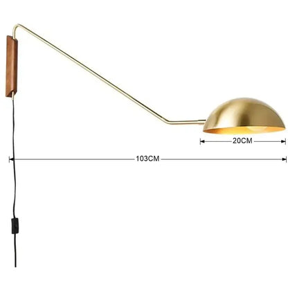 Brass and wood adjustable metal wood wall lamp bedroom reading light