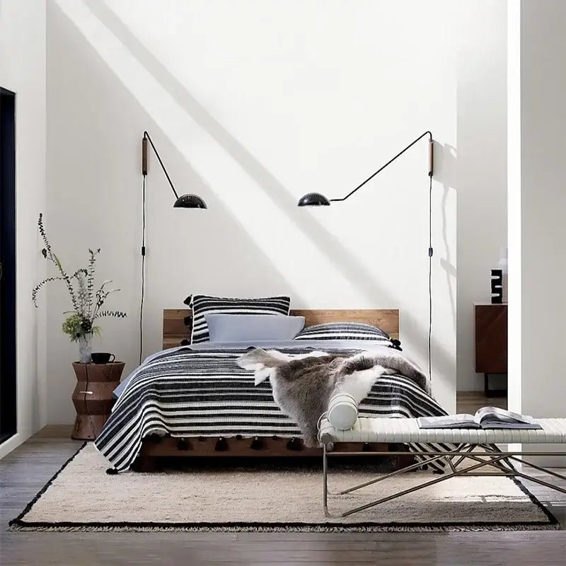 Brass and wood adjustable metal wood wall lamp bedroom reading light