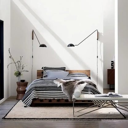 Brass and wood adjustable metal wood wall lamp bedroom reading light