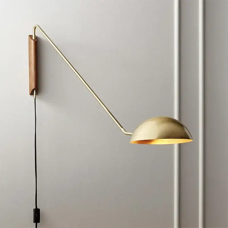 Brass and wood adjustable metal wood wall lamp bedroom reading light
