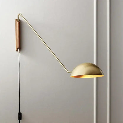 Brass and wood adjustable metal wood wall lamp bedroom reading light