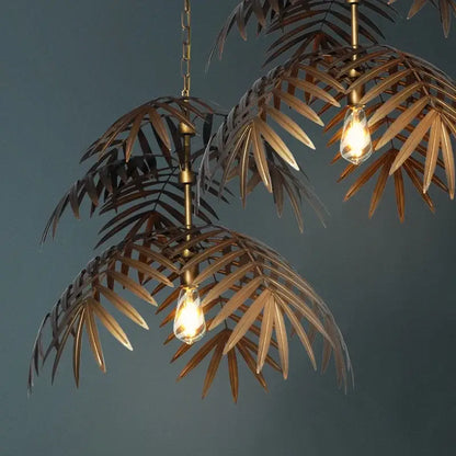 Brass boho coconut leaf chandelier dining room brass finish light