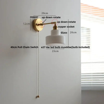 Brass brass clear glass wall lights bedroom reading lamp with pull chain