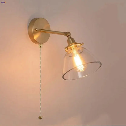 Brass brass clear glass wall lights bedroom reading lamp with pull chain