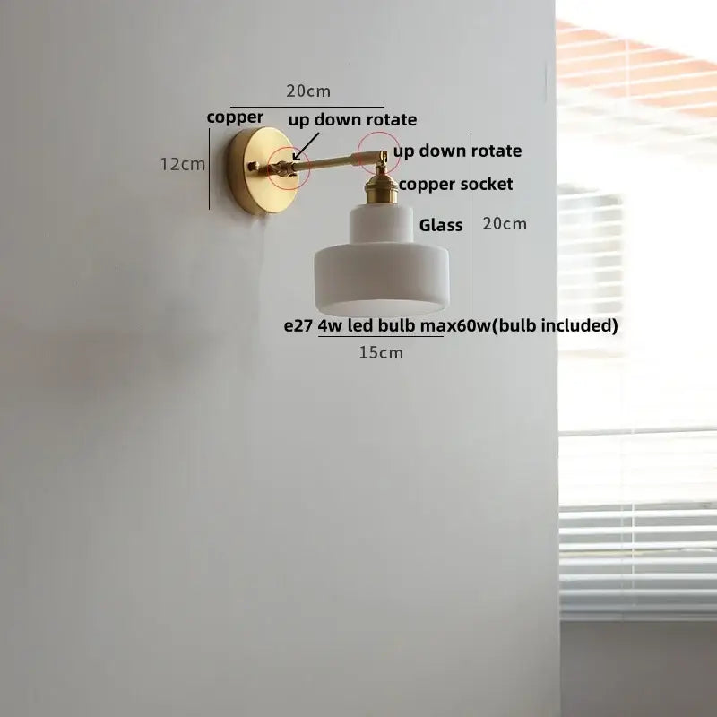 Brass brass clear glass wall lights bedroom reading lamp with pull chain