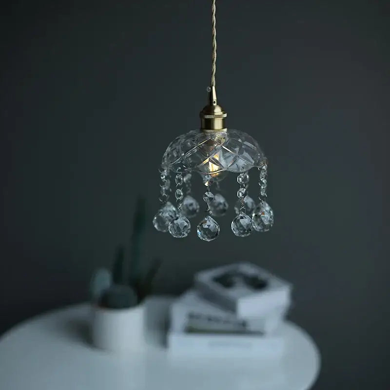 Brass crystal clear glass led pendant lights dining room