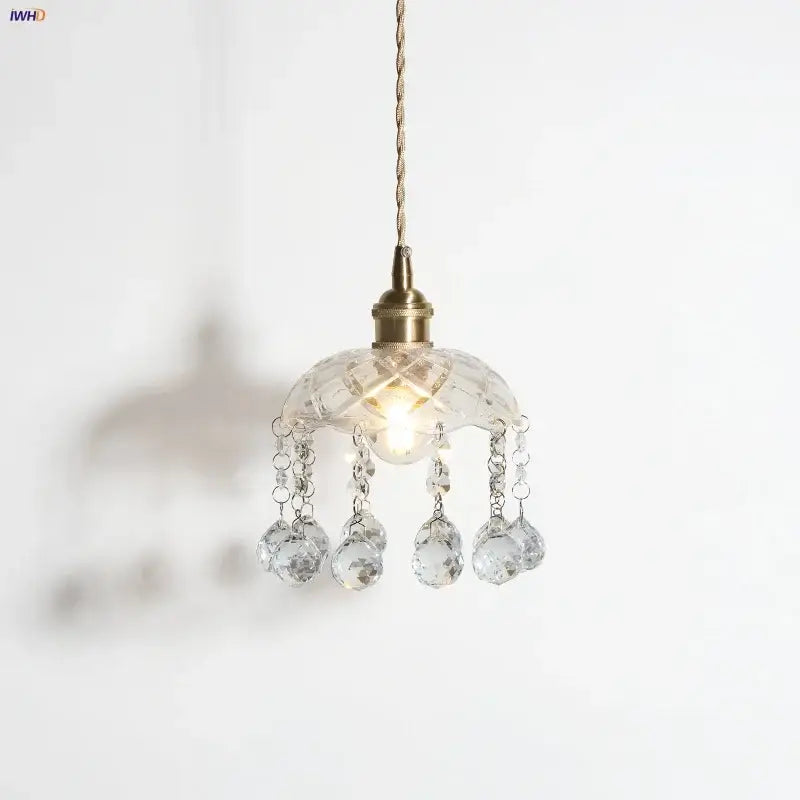 Brass crystal clear glass led pendant lights dining room