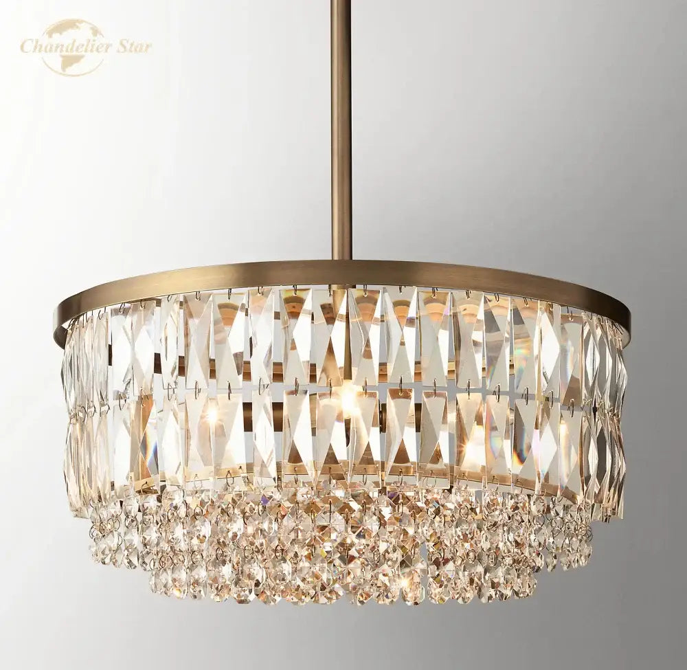 Brass crystal round pendant chandelier dining room