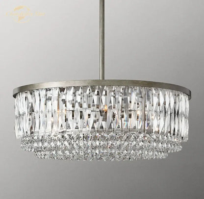 Brass crystal round pendant chandelier dining room