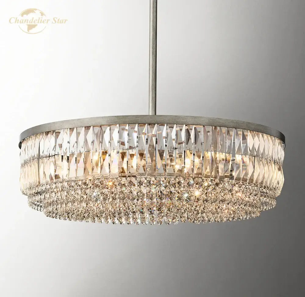 Brass crystal round pendant chandelier dining room