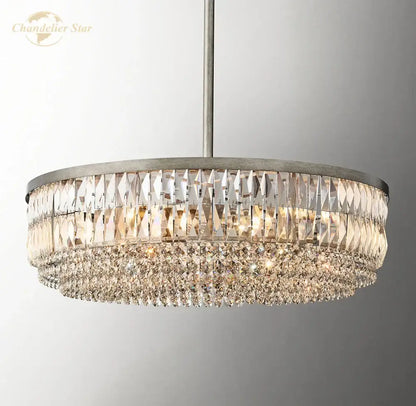 Brass crystal round pendant chandelier dining room