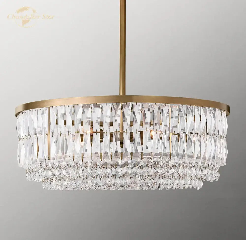 Brass crystal round pendant chandelier dining room