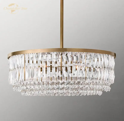 Brass crystal round pendant chandelier dining room
