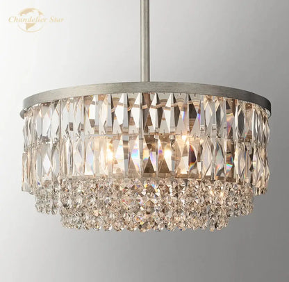 Brass crystal round pendant chandelier dining room