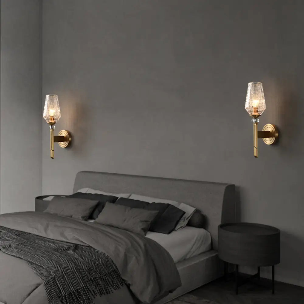 DecorBites™ Brass Diamond Shaped Wall Sconce with Lattice Glass Shade - Modern Wall Light
