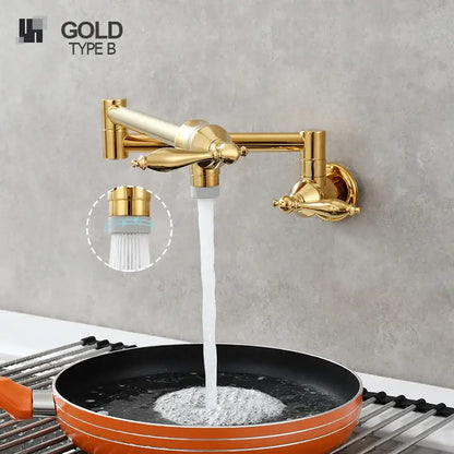 Brass double joint telescopic kitchen faucet with two spray modes