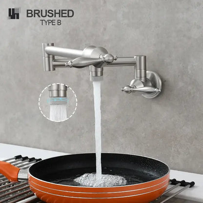 Brass double joint telescopic kitchen faucet with two spray modes