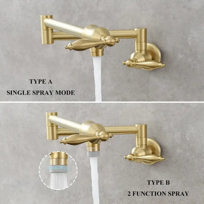 Brass double joint telescopic kitchen faucet with two spray modes