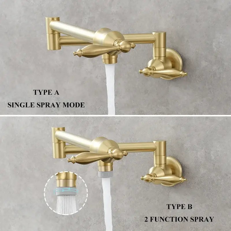 Brass double joint telescopic kitchen faucet with two spray modes
