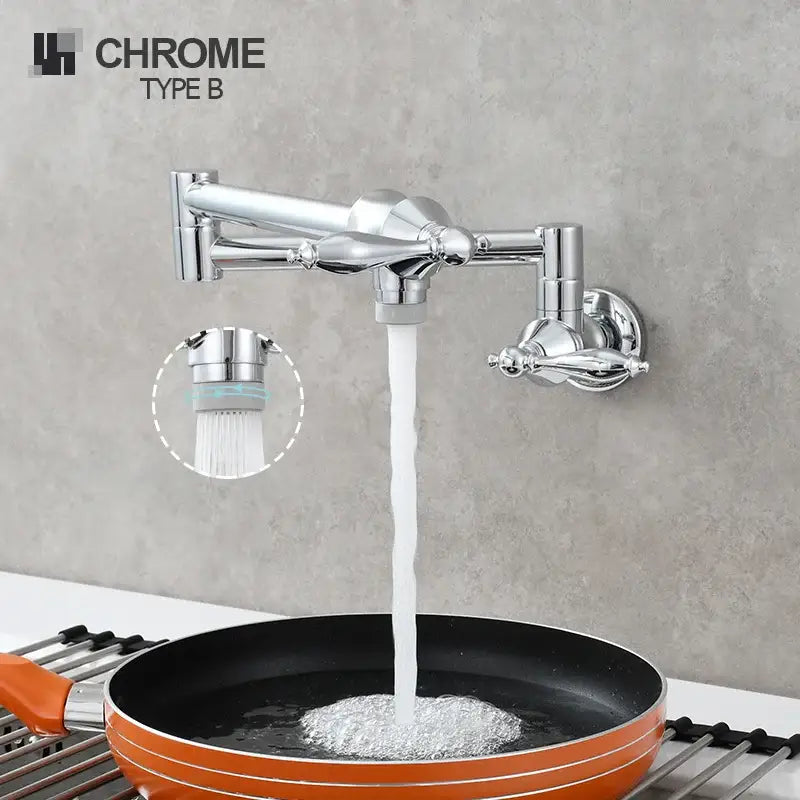 Brass double joint telescopic kitchen faucet with two spray modes