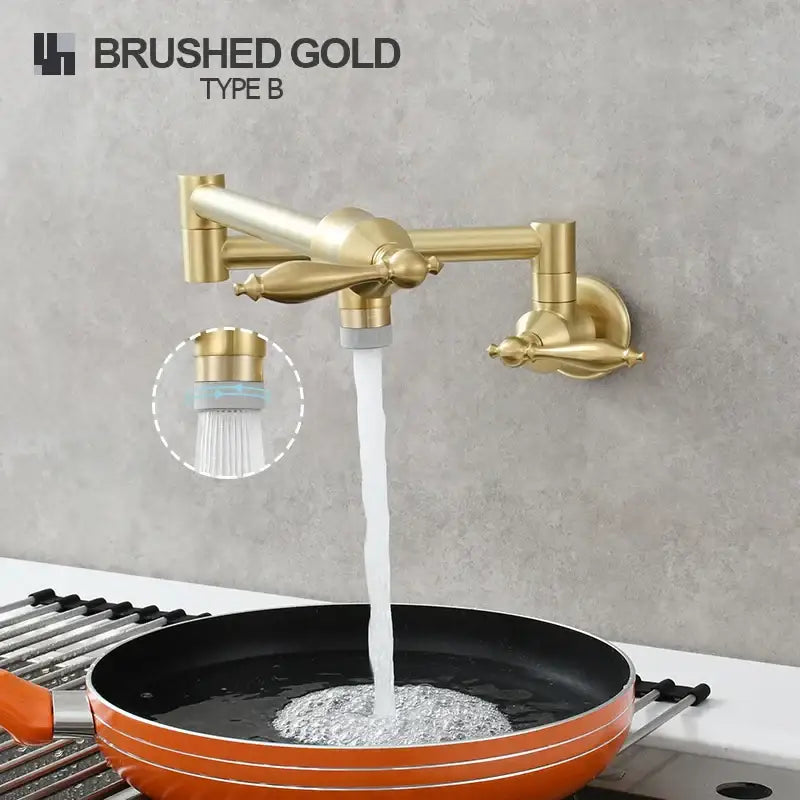 Brass double joint telescopic kitchen faucet with two spray modes